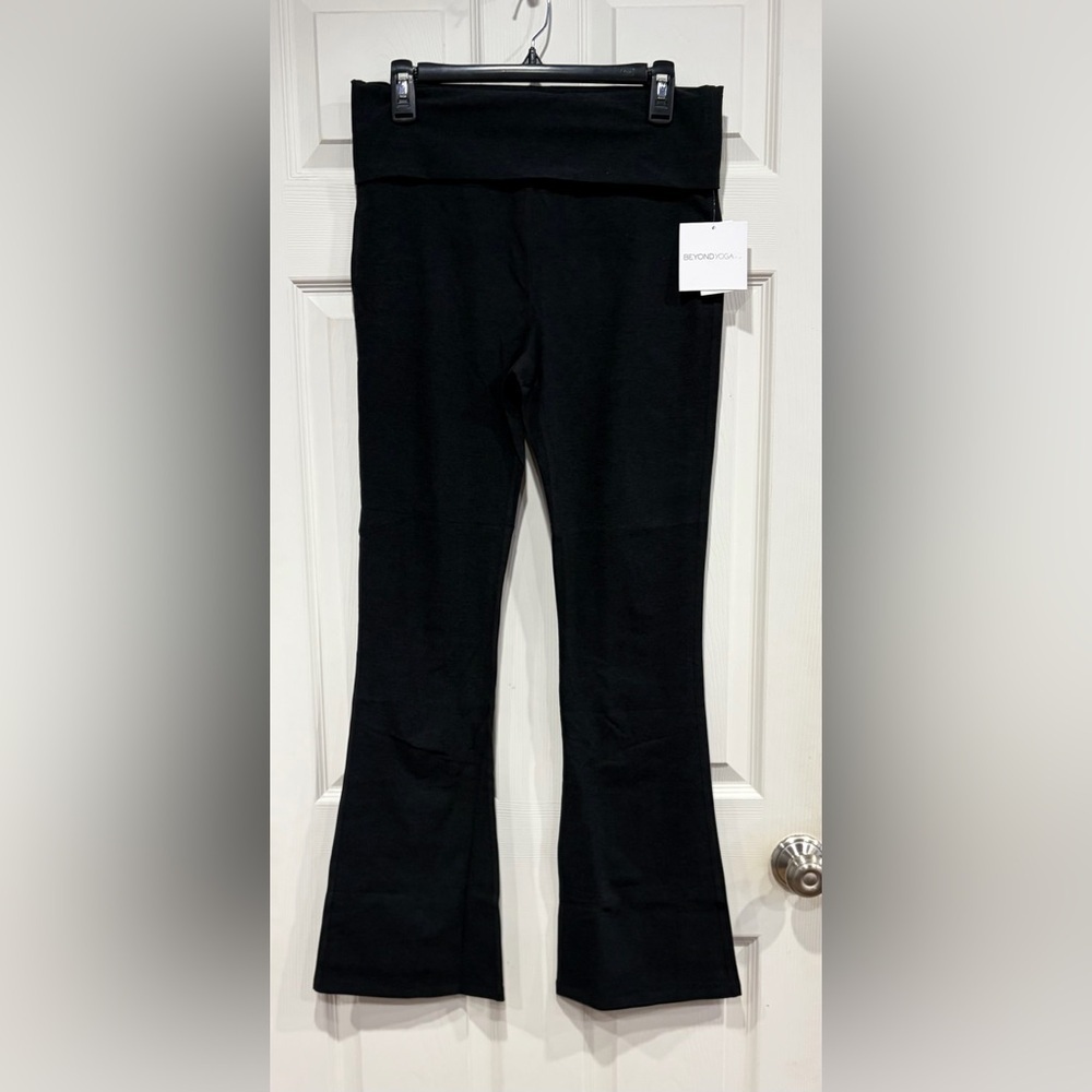 Beyond Yoga Women's XL Spacedye Foldover Bootcut Pant Black Darkest Night NWT
